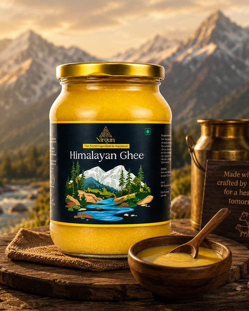 Nirgun Himalayan Ghee – Premium A2 Bilona Cow Ghee from Indigenous Himalayan Cattle | Traditional Vedic Bilona Method | 100% Pure, Natural & Aromatic | Golden Danedar Ghee | Grass-Fed | Lab Tested | Glass Jar